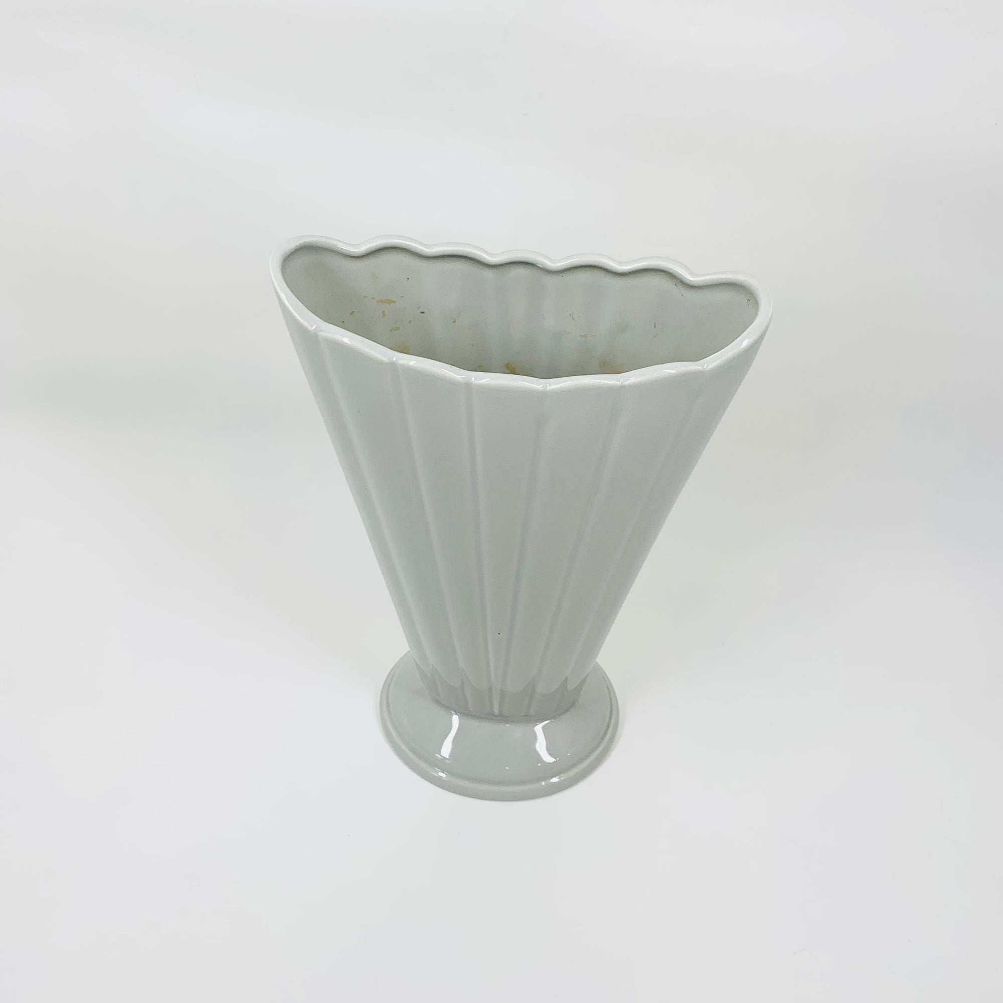 Rare vintage Japanese grey porcelain Art Deco revival fan vase