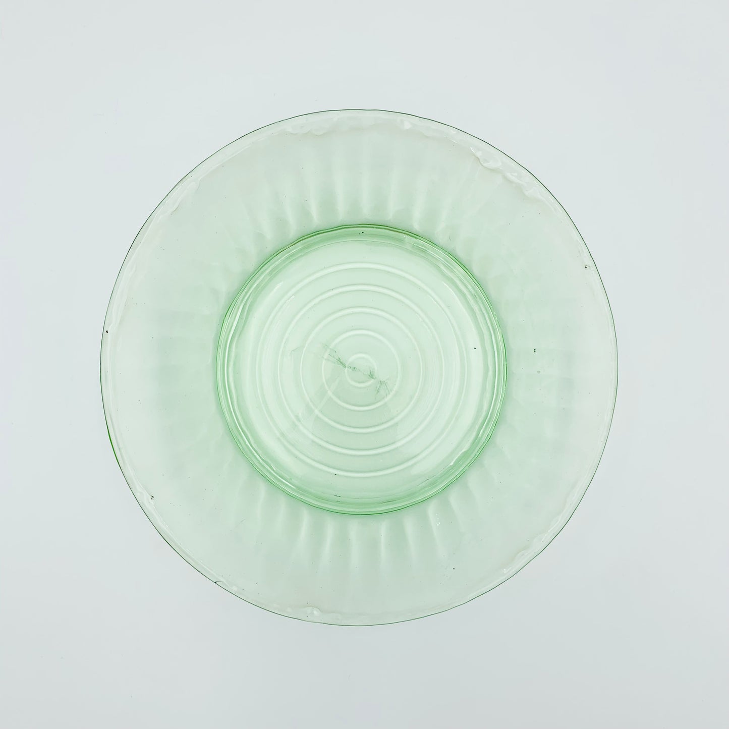 Green depression glass shallow soup bowl