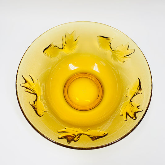 1970s Pasari frosted amber glass serving bowl with fish pattern