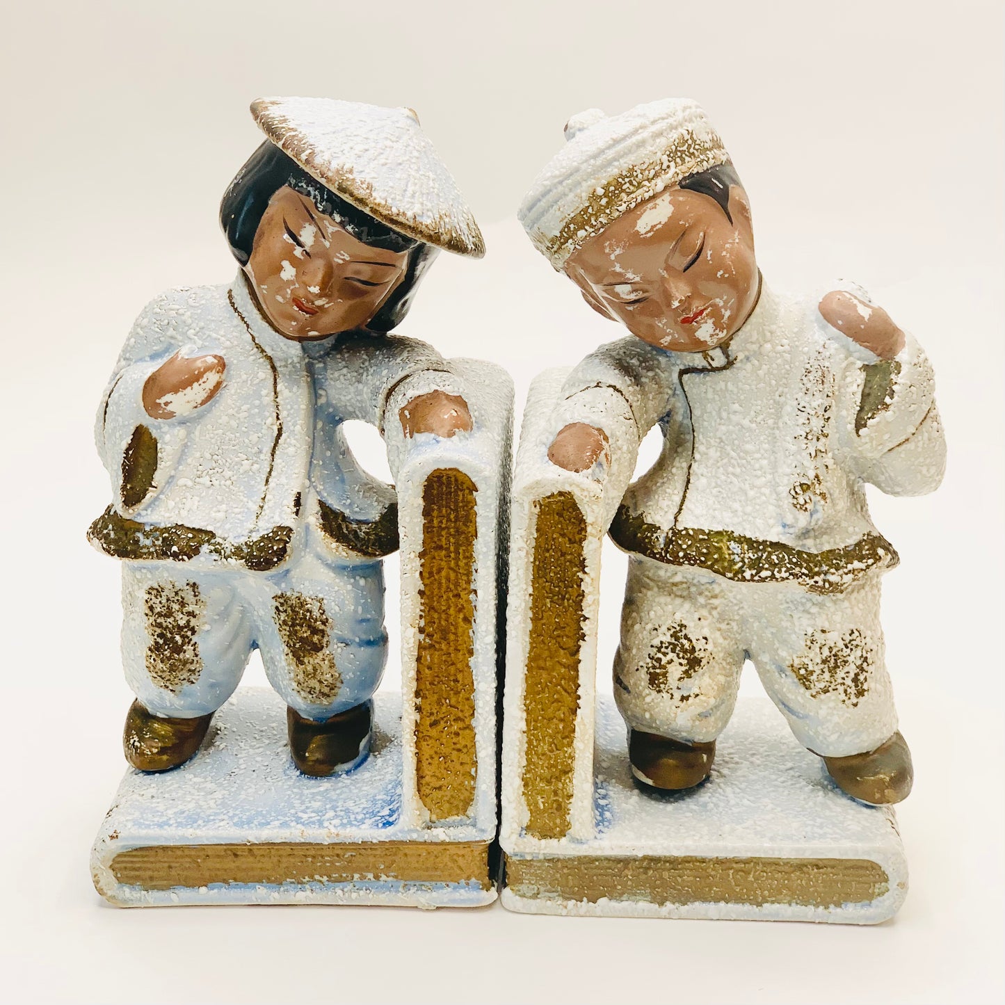 1950s Chinese boy & girl porcelain bookends