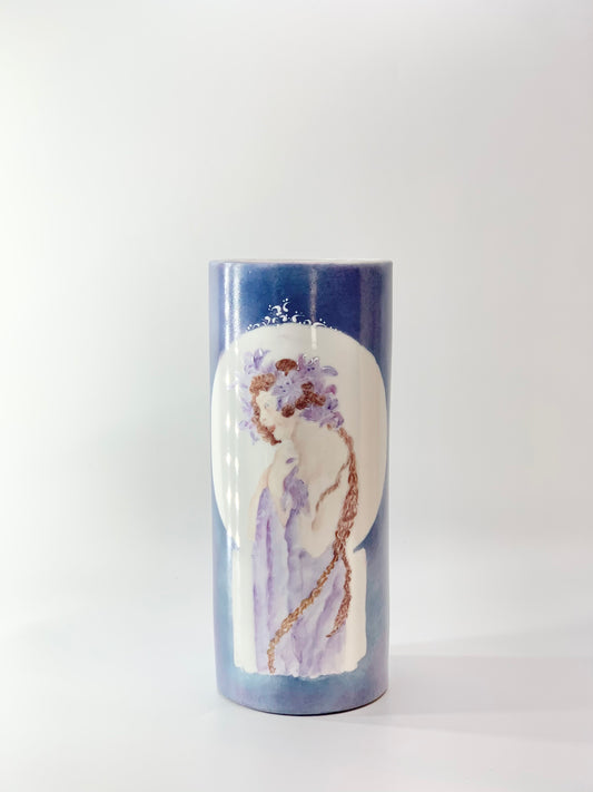 Hand painted porcelain vase with art nouveau figure