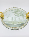 1940s hand etched mirror tray with gold aventurine rope border
