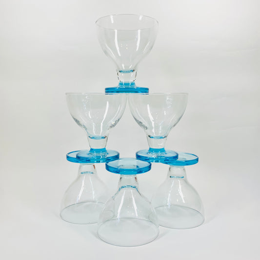 1980s blue round base glass goblets