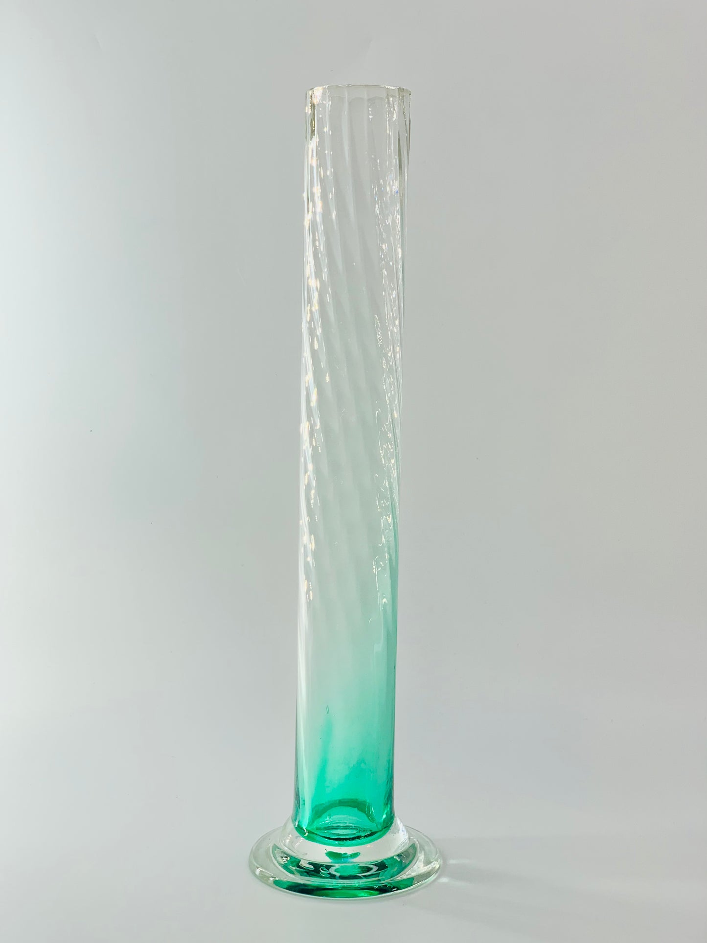Retro handmade green clear ombré twist glass vase