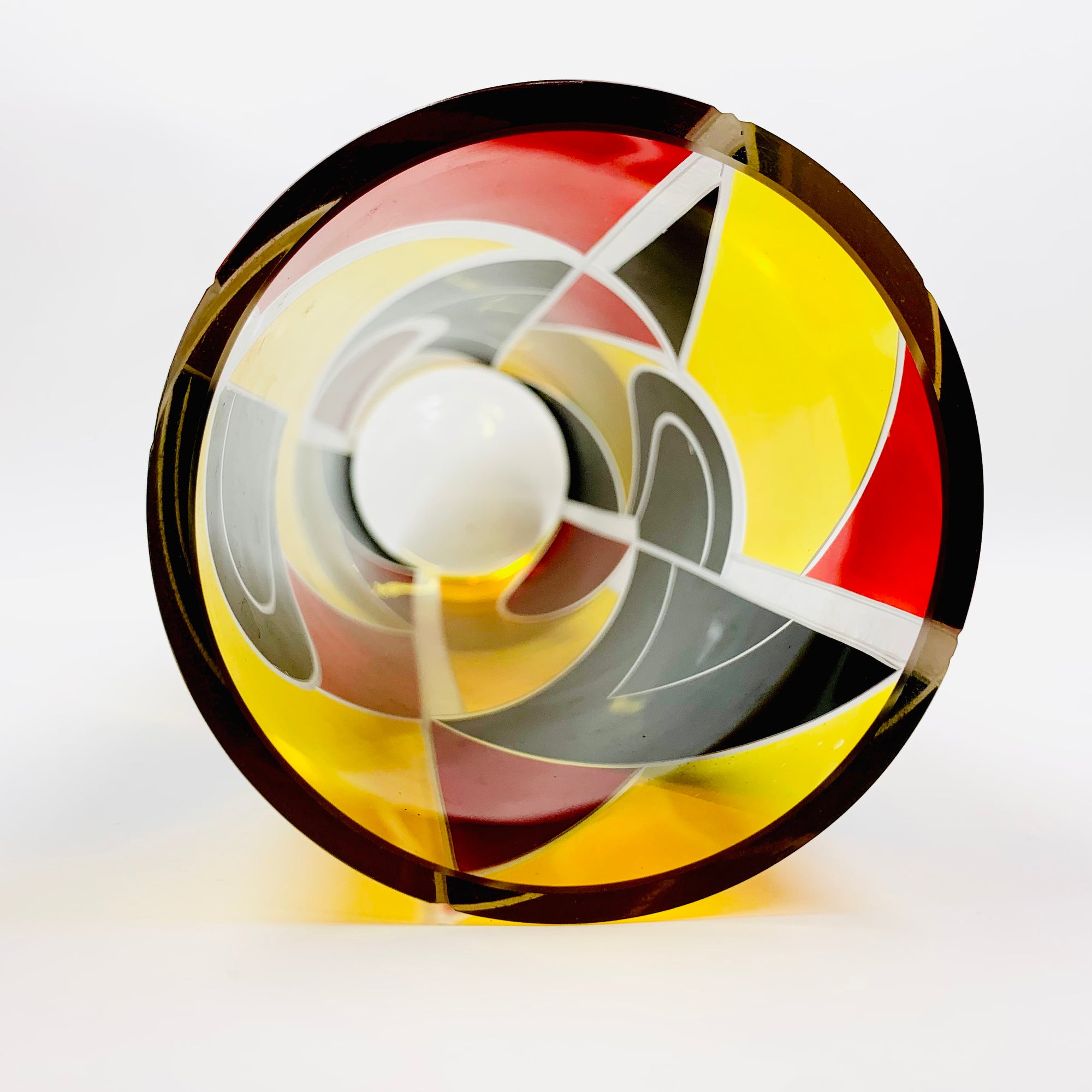 Extremely rare antique Art Deco citrine, black and ruby enamel cylinder glass vase by Karl Palda