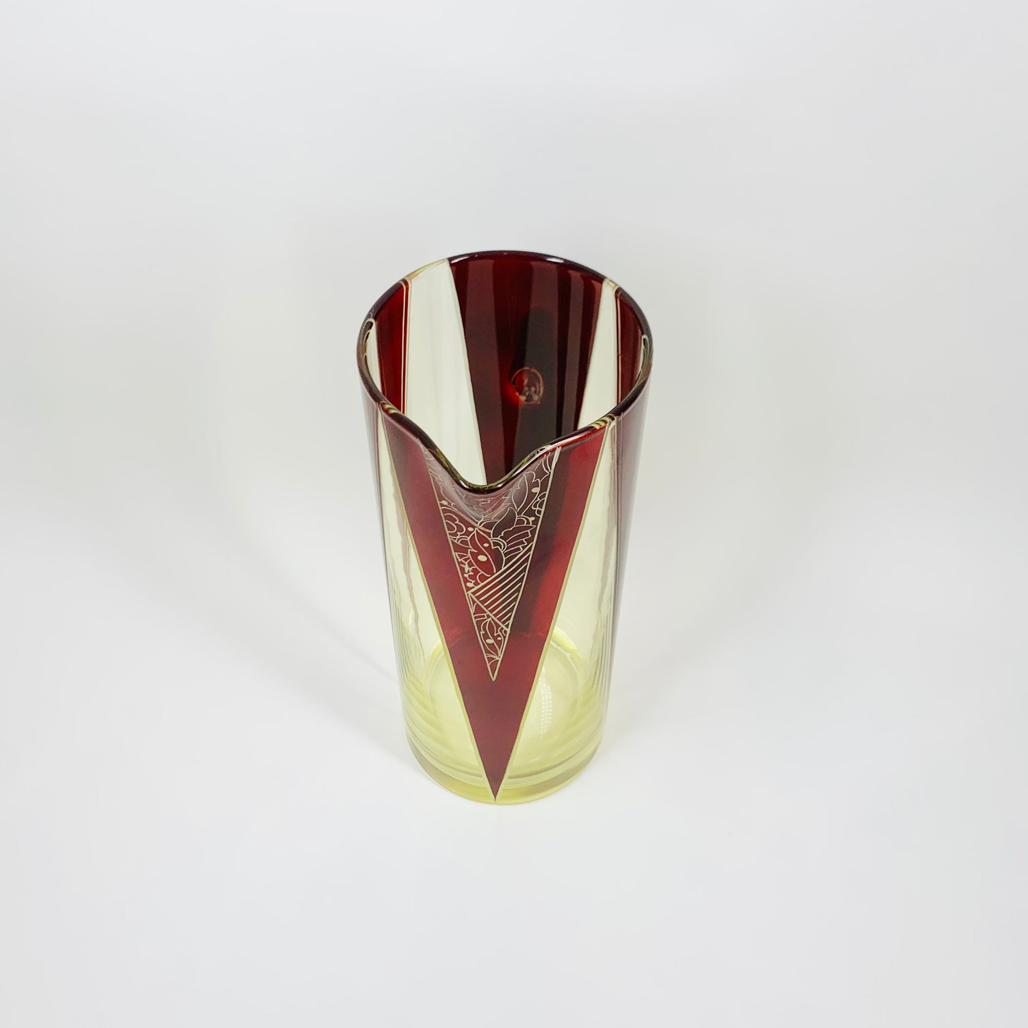 Extremely extremely rare antique Art Deco ruby enamel and citrine glass jug and matching wine glasses set by Karl Palda