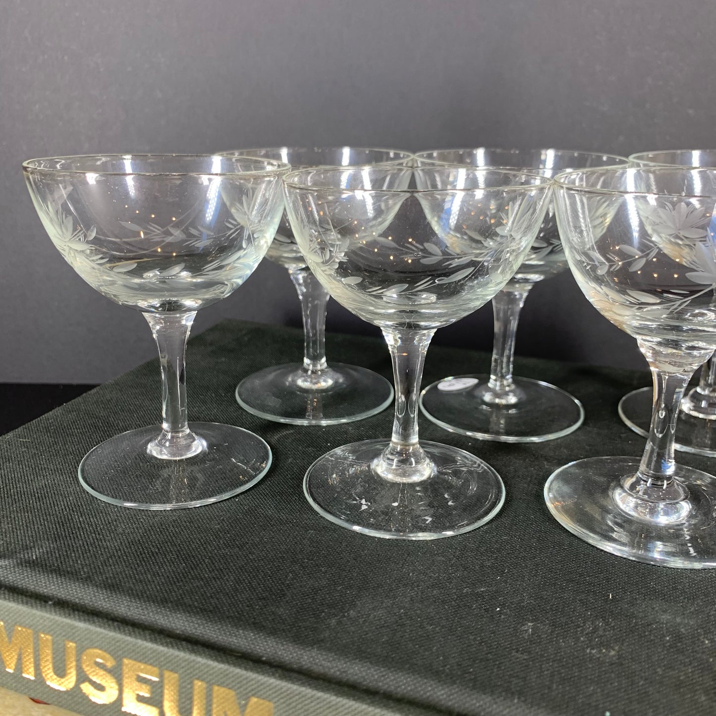 Rare 1930s mini etched glass cocktail coupe