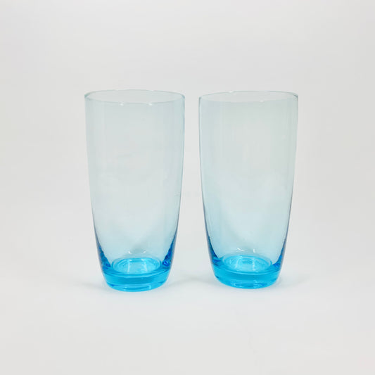 Midcentury aquamarine tall highball glasses