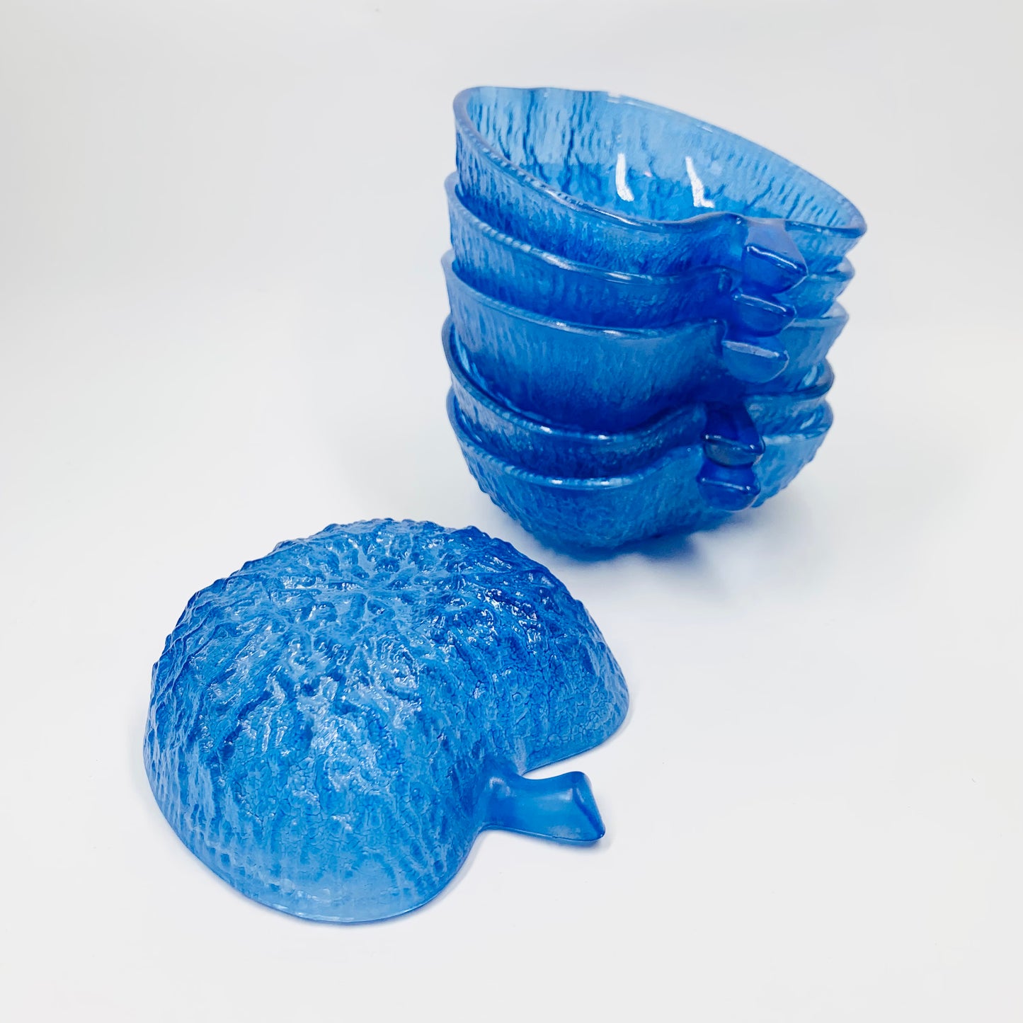 Retro apple shaped blue ice glass bowls
