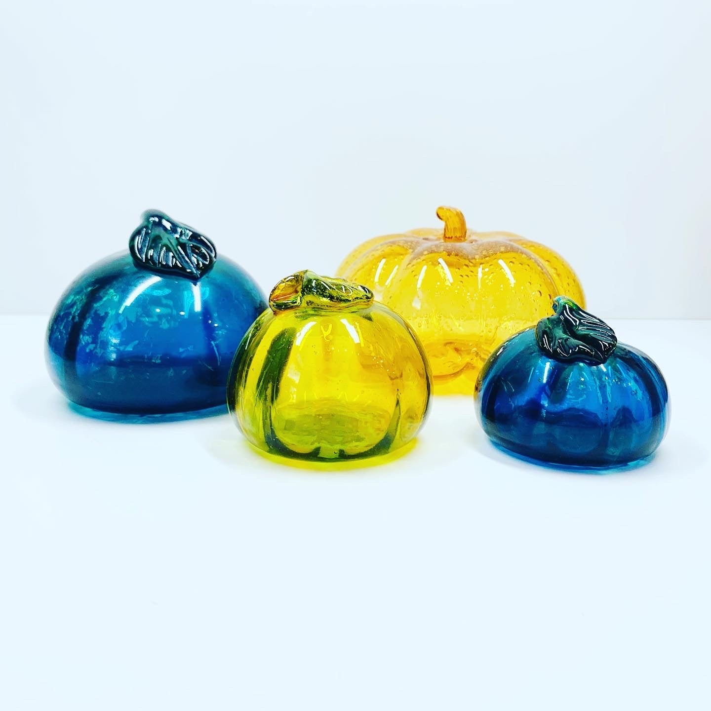 Mini vintage mouth blown hand painted blue art glass tomato