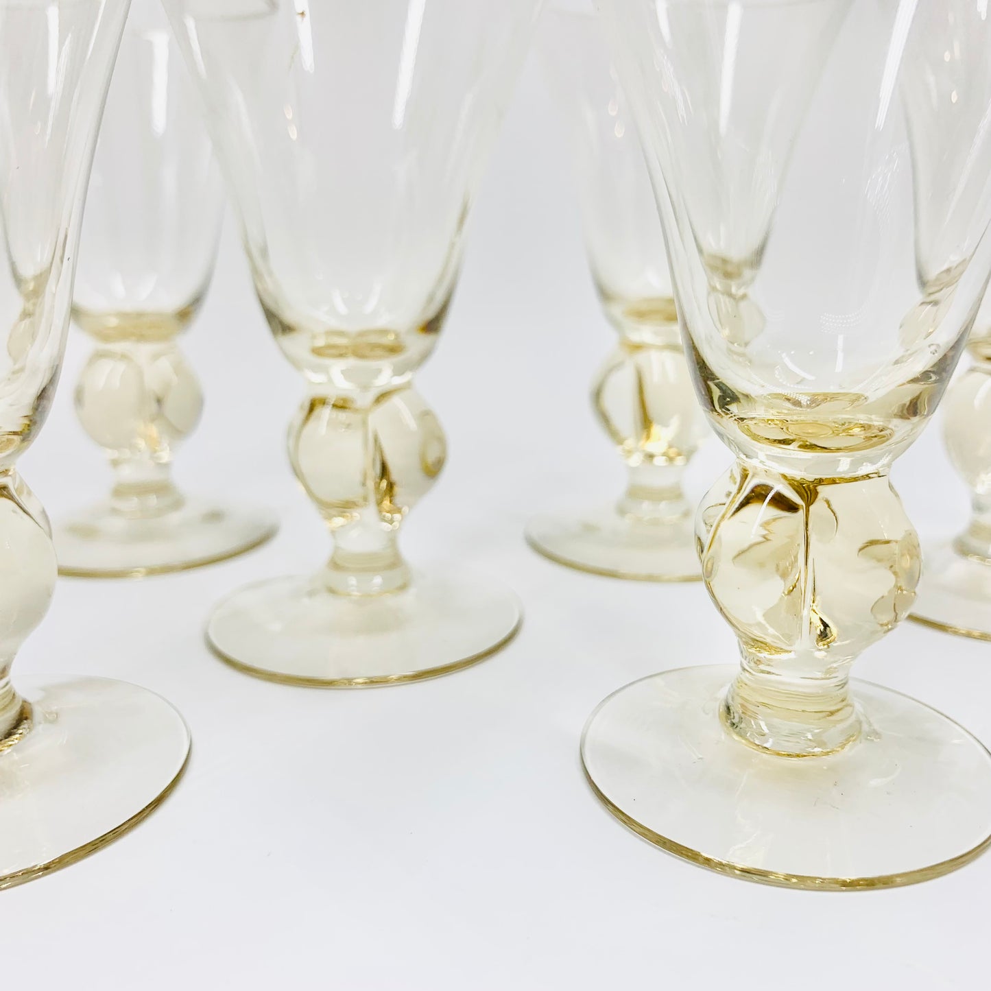 Rare Midcentury Swedish hand made citrine liqueur glasses with short stem