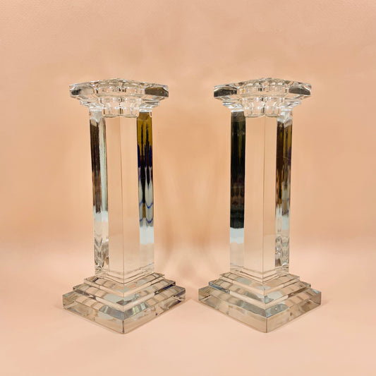 Vintage Art Deco revival Bohemian solid cut crystal candle holders