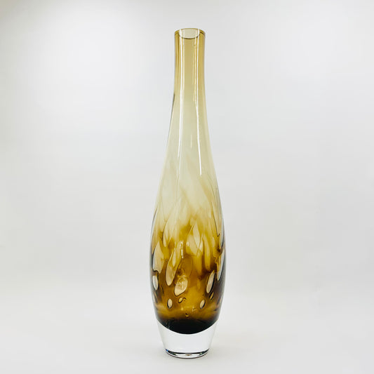 Stunning vintage Czech hand made gold brown mottled glass bottle vase