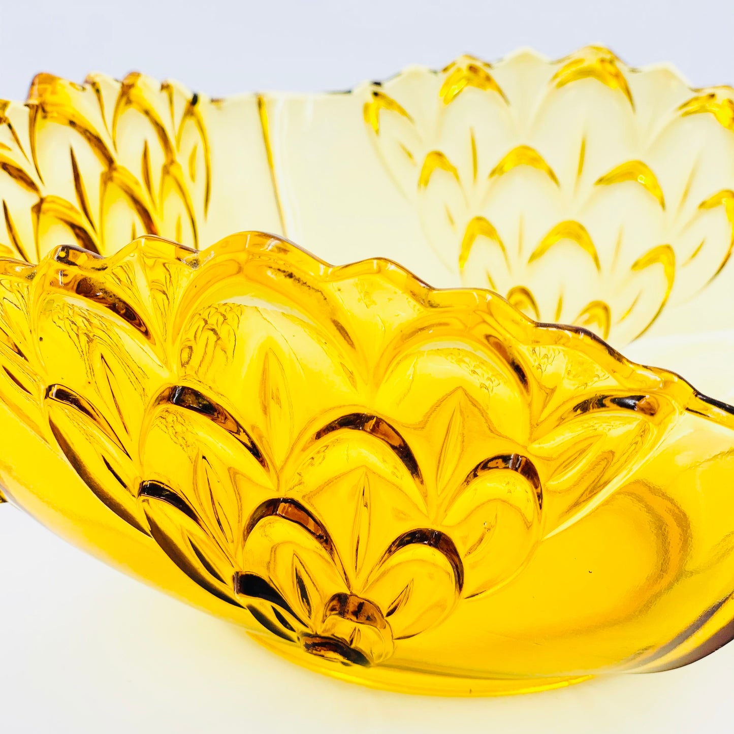 Art Deco Amber Glass Bowl in Fish Scale Pattern