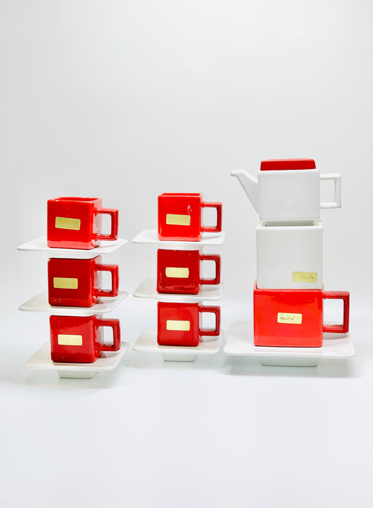 Extremely rare 1970s Red and White Coffee Service from Fratelli Brambilla