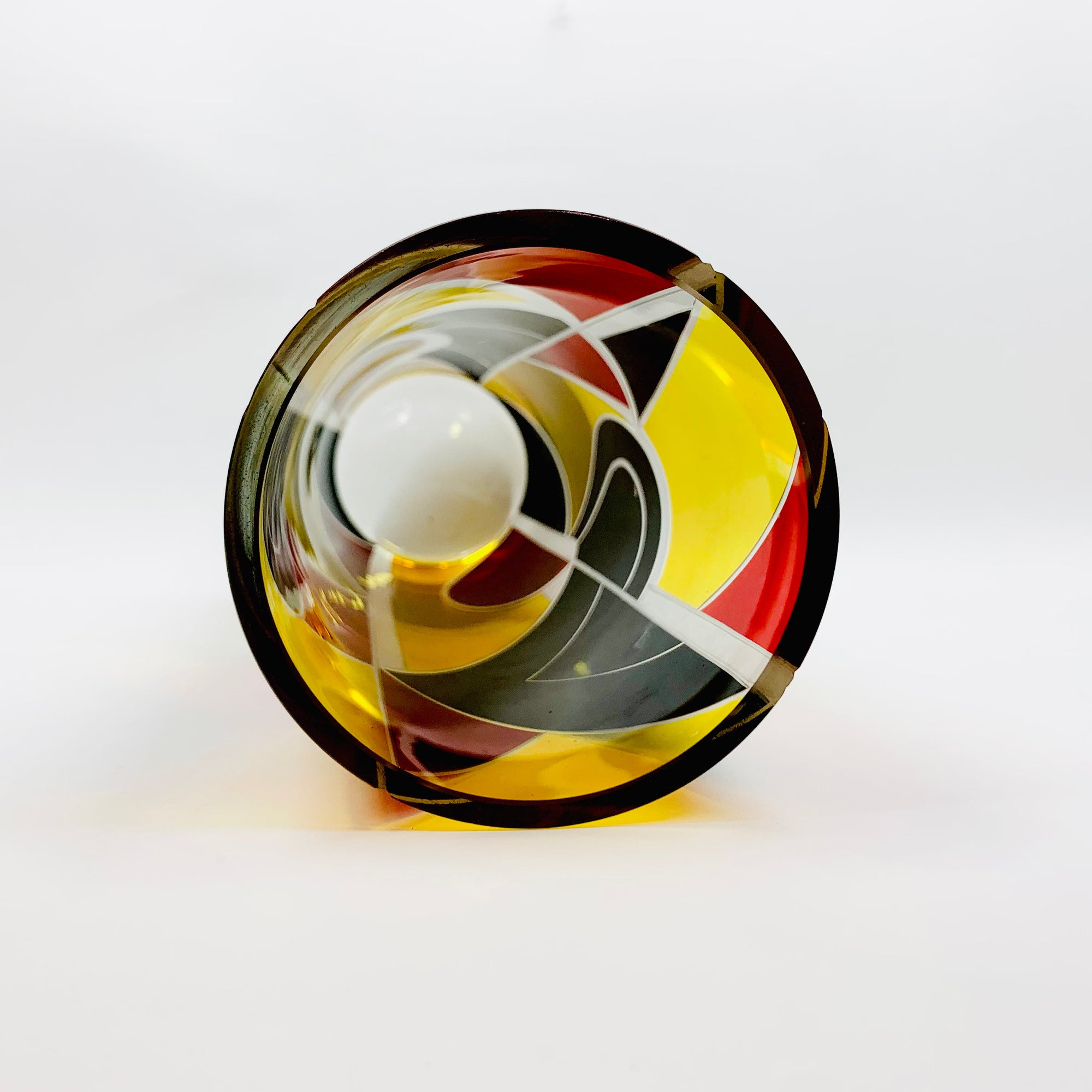Extremely rare antique Art Deco citrine, black and ruby enamel cylinder glass vase by Karl Palda