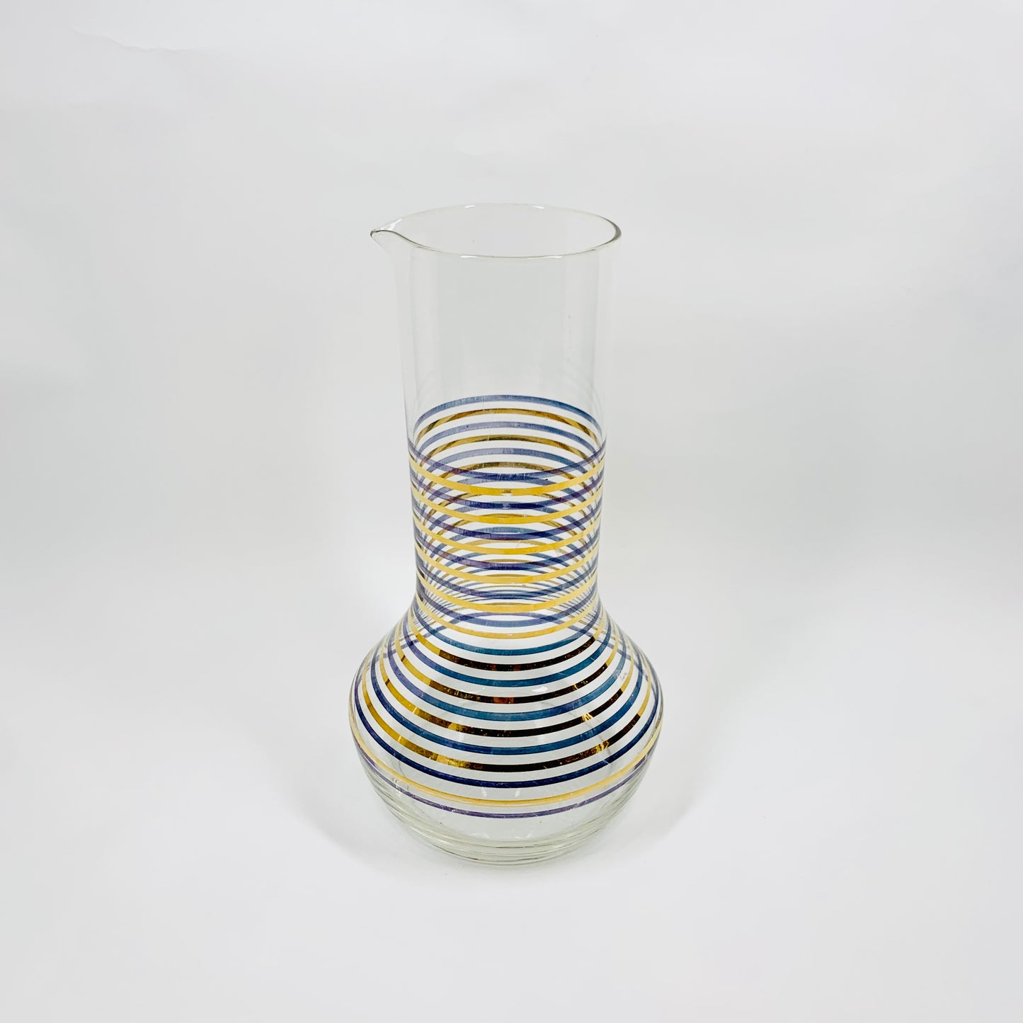 Rare 70s glass carafe with blue and gold gilding