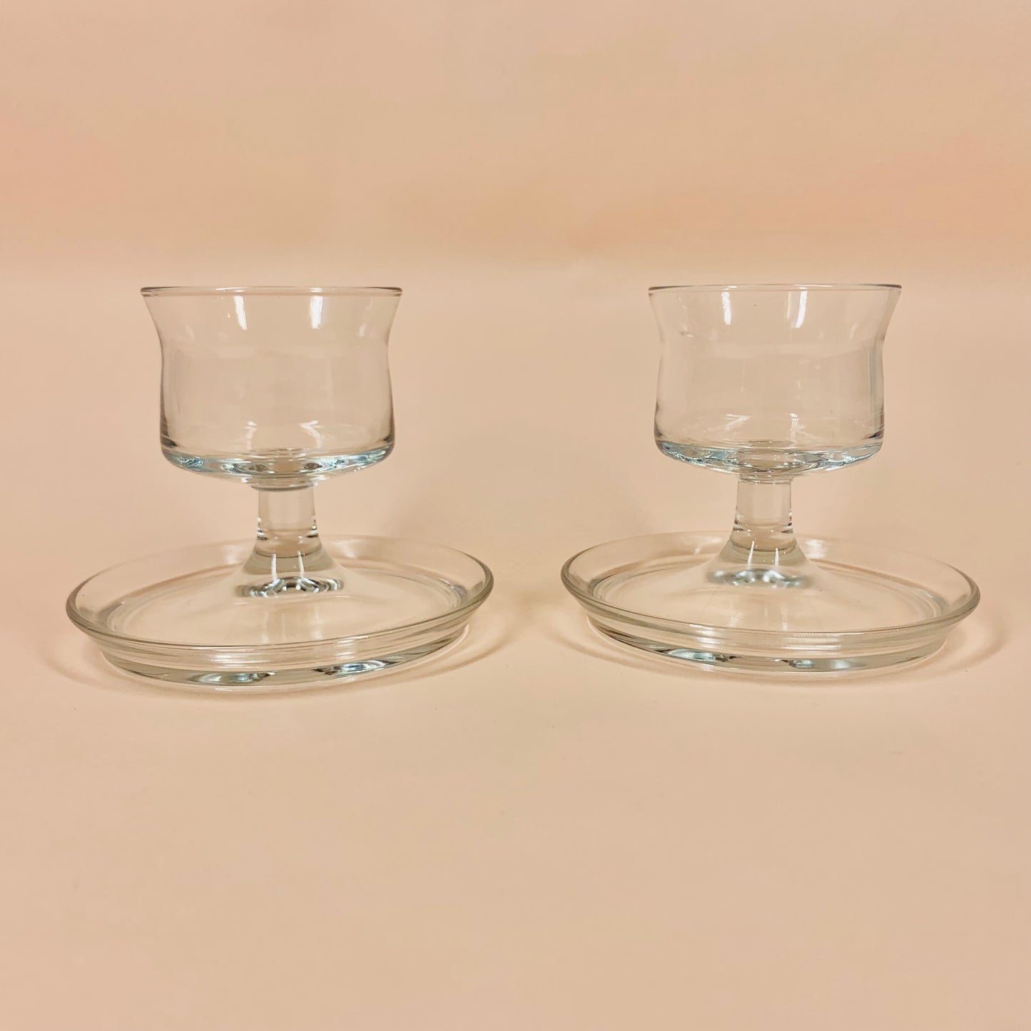Vintage Scandinavian glass candle holders with catchment base