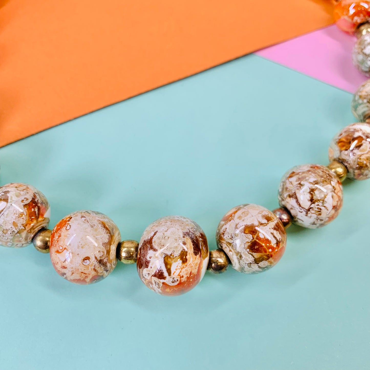1950s iridescent tie dye ceramic beads necklace