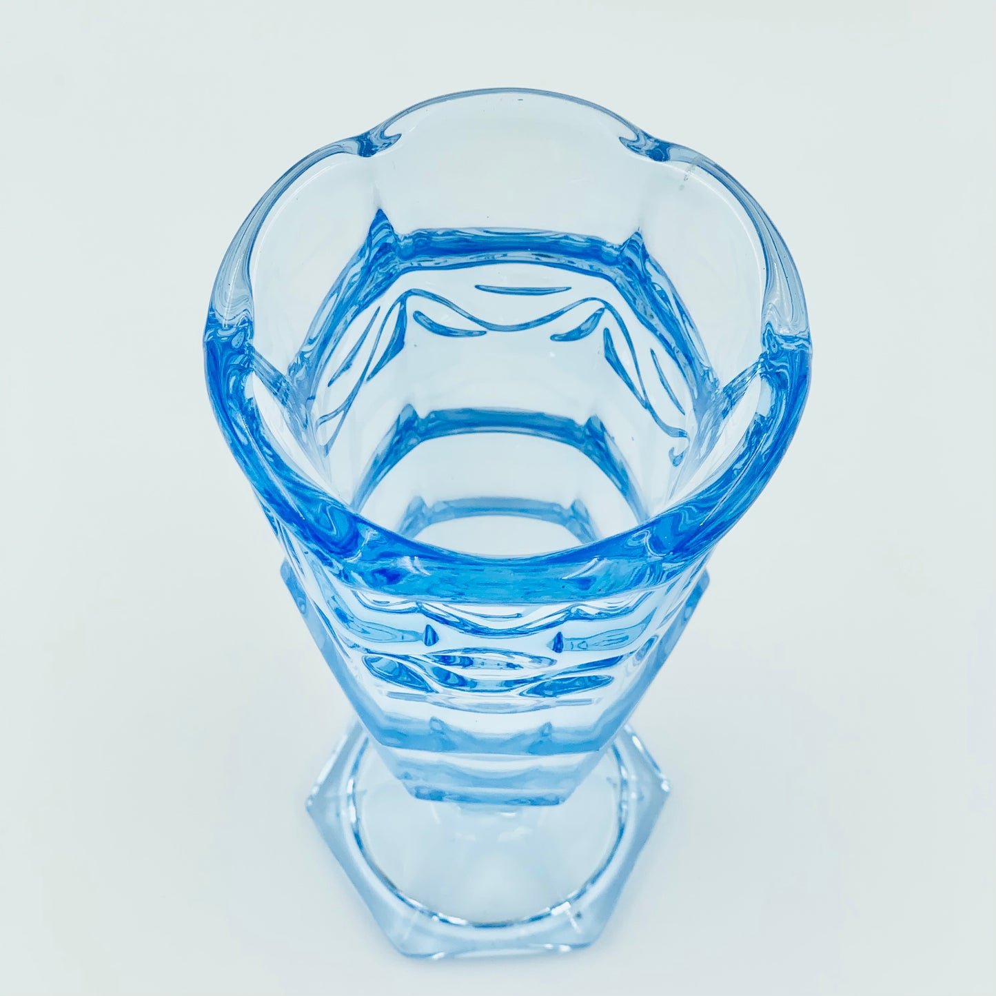 Rare Art Deco depression blue glass posy vase