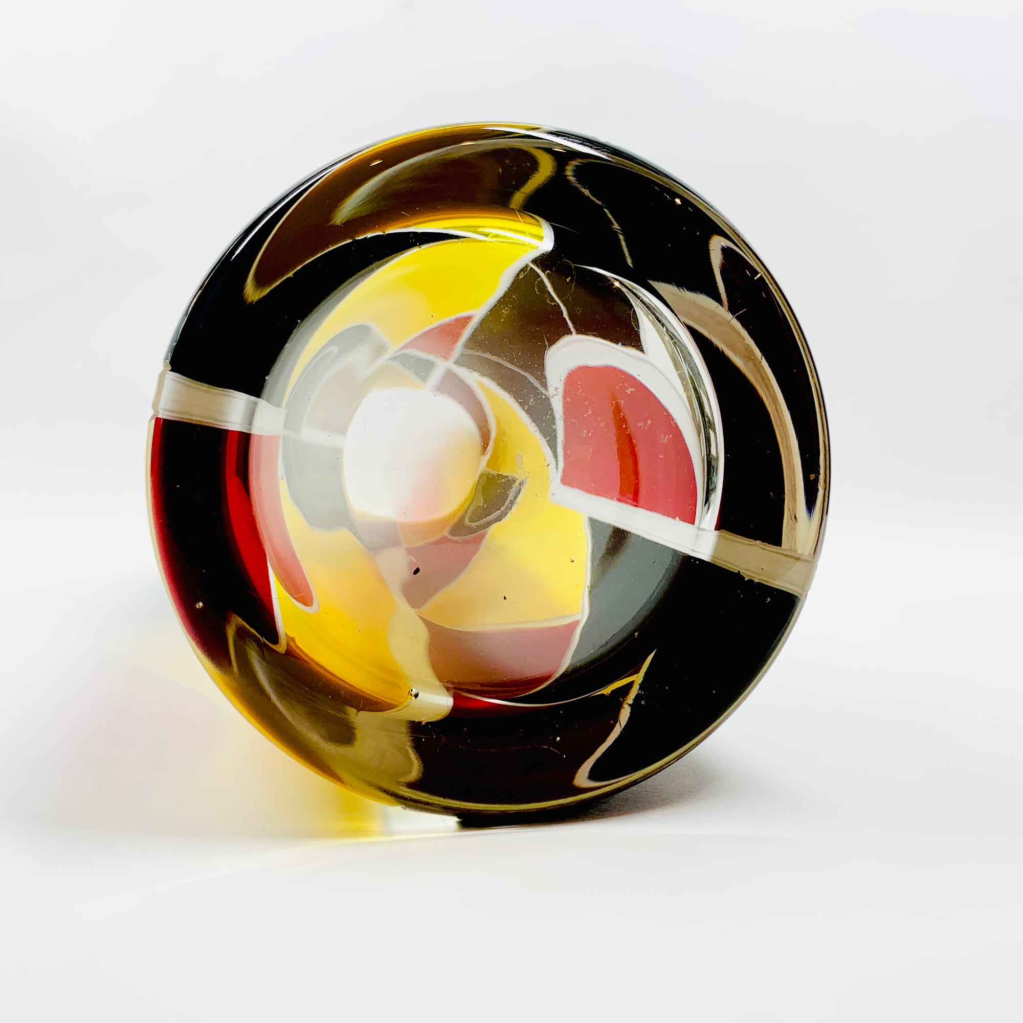 Extremely rare antique Art Deco citrine, black and ruby enamel cylinder glass vase by Karl Palda