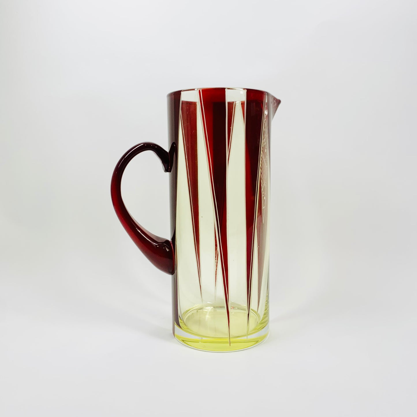 Extremely extremely rare antique Art Deco ruby enamel and citrine glass jug and matching wine glasses set by Karl Palda