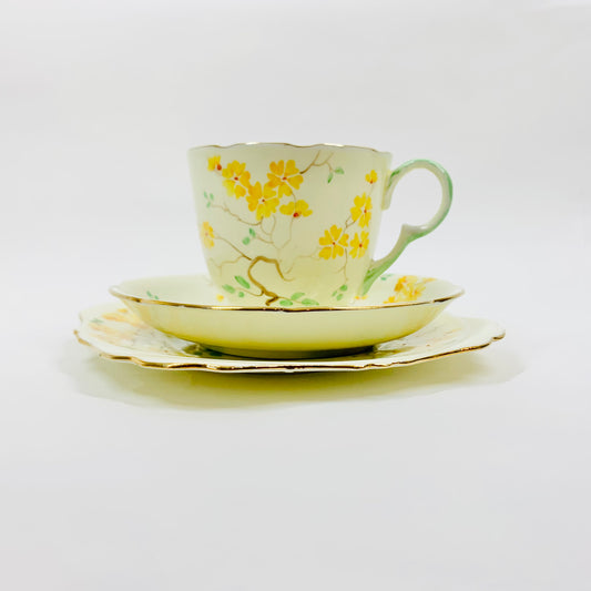 Antique Art Deco hand painted Grafton fine China tea cup and matching saucer and cake plate