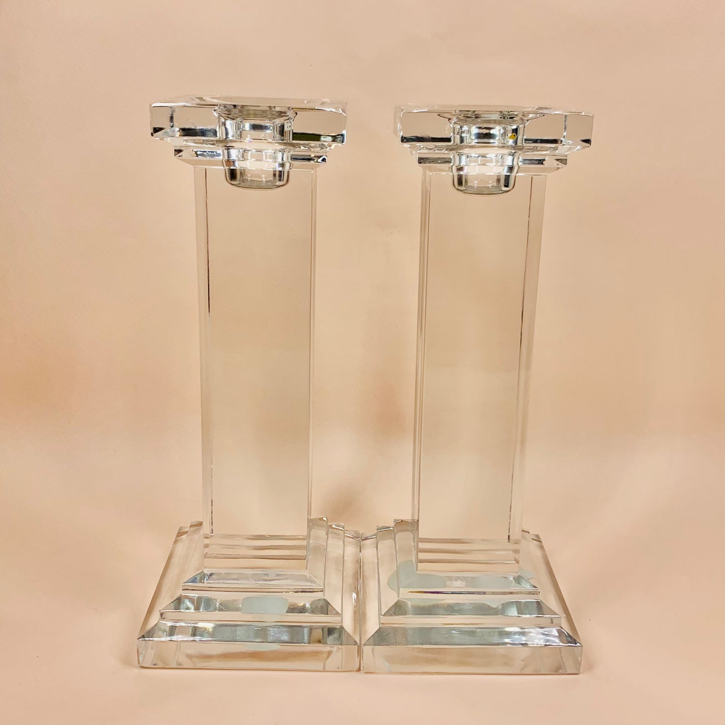 Vintage Art Deco revival Bohemian solid cut crystal candle holders