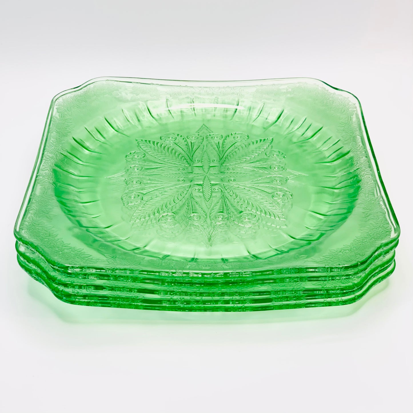 Extremely rare antique Art Deco uranium glass plate in the princess pattern