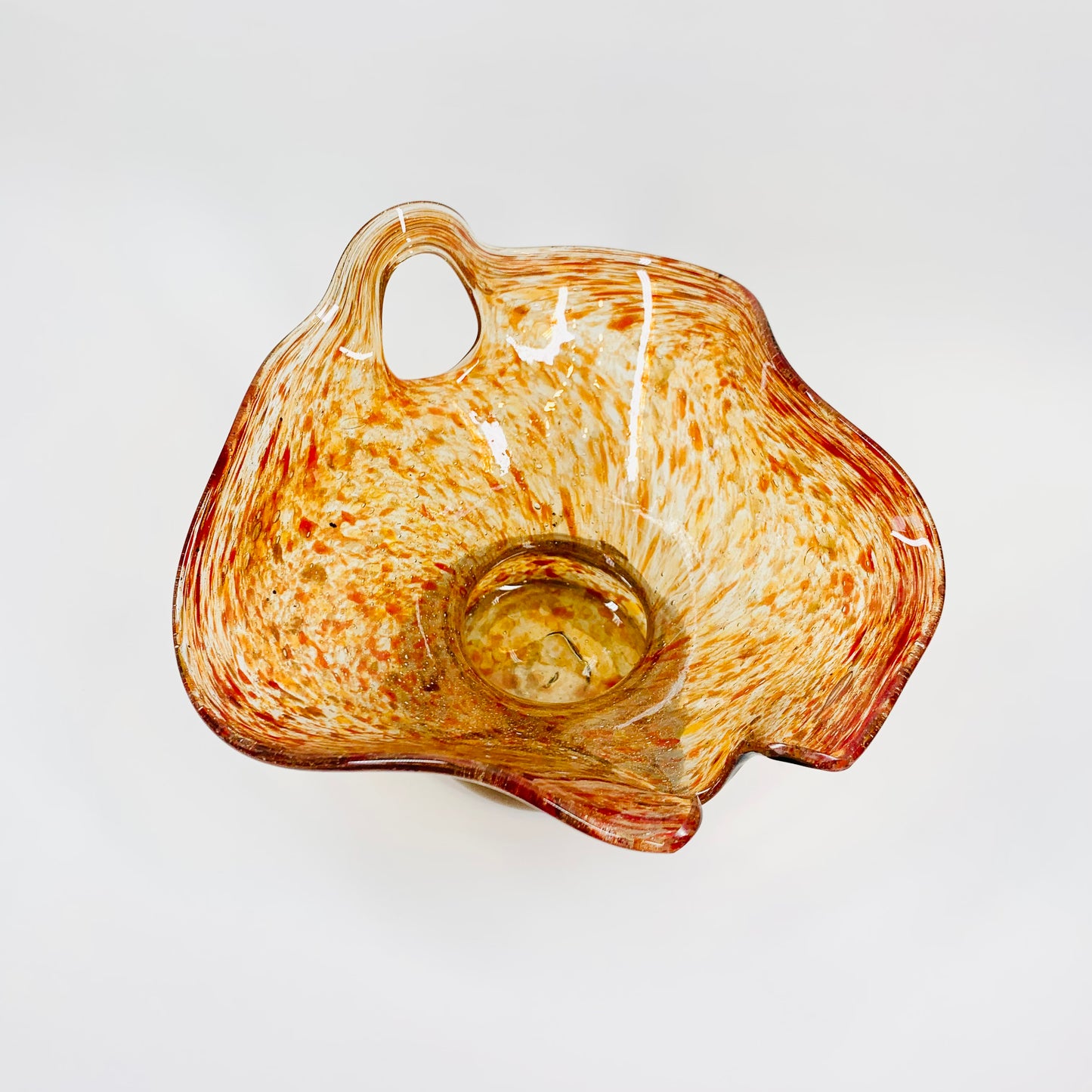 Midcentury mouth blown art glass basket vase