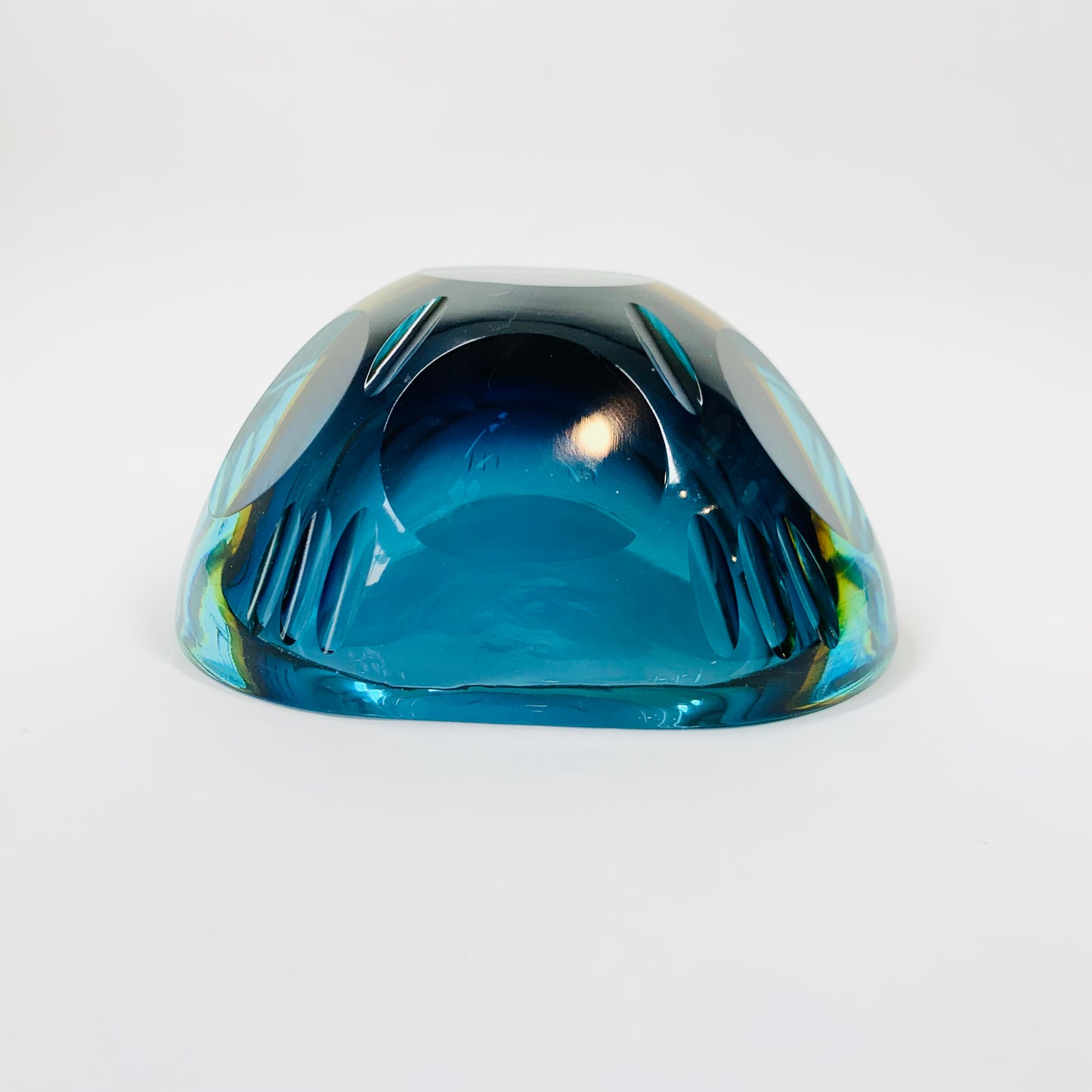 Extremely rare MCM blue green faceted Murano glass geode bowl by Mandruzatto