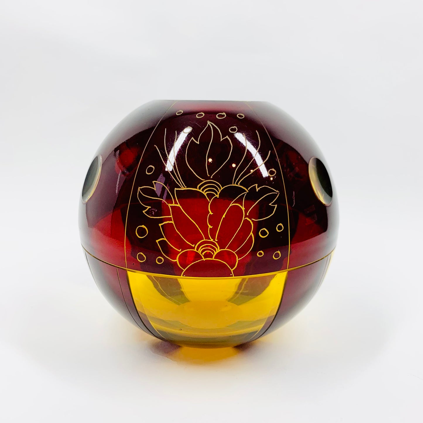 Antique Art Deco ruby enamel globe citrine glass posy vase by Karl Palda