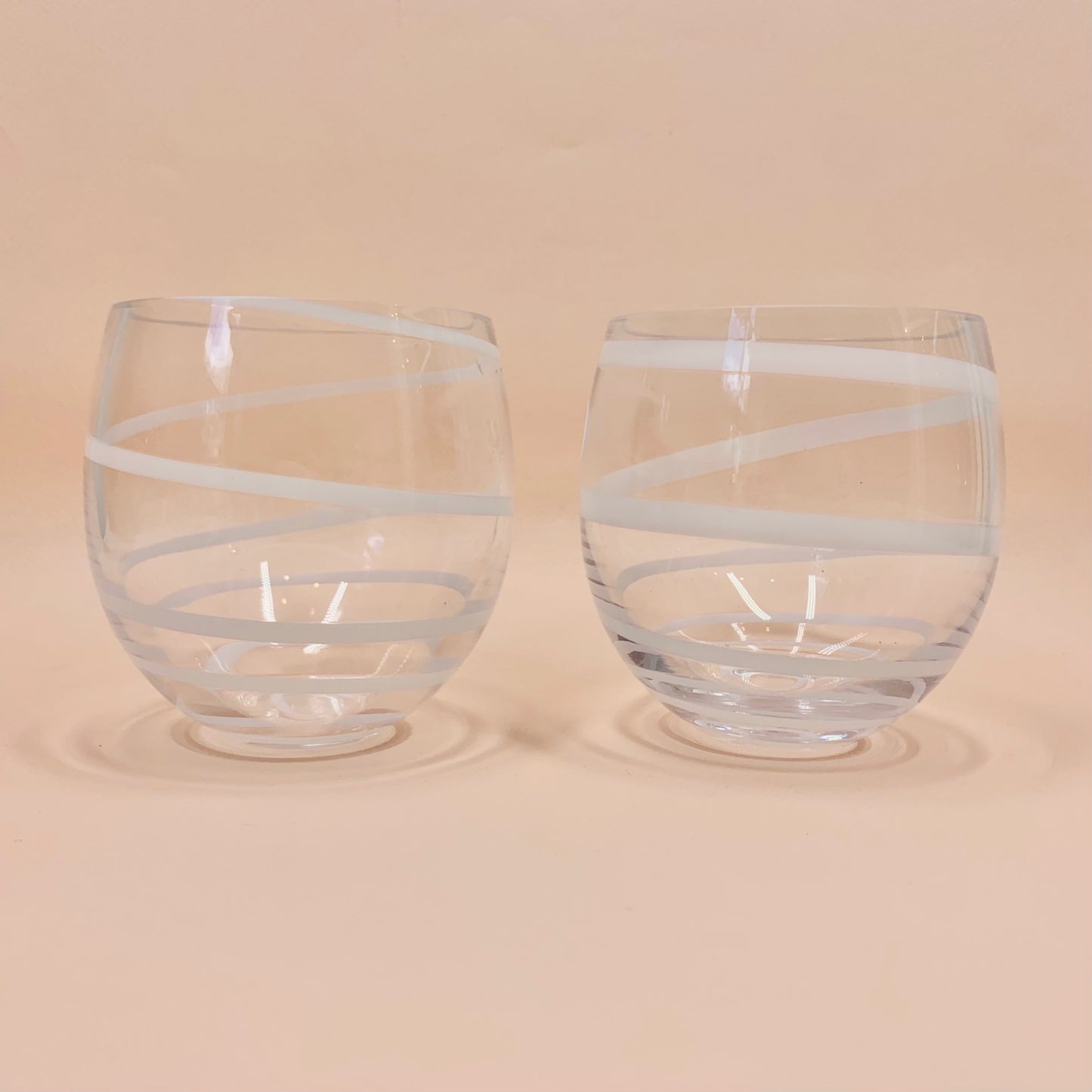 1980s hand made glass with while swirl water/whiskey tumblers
