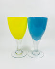 1980s BLUE YELLOW SOMMERSO GLASS WINE GLASSES/GOBLETS