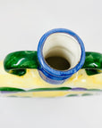 Retro Italian hand painted pottery hollow footed vase