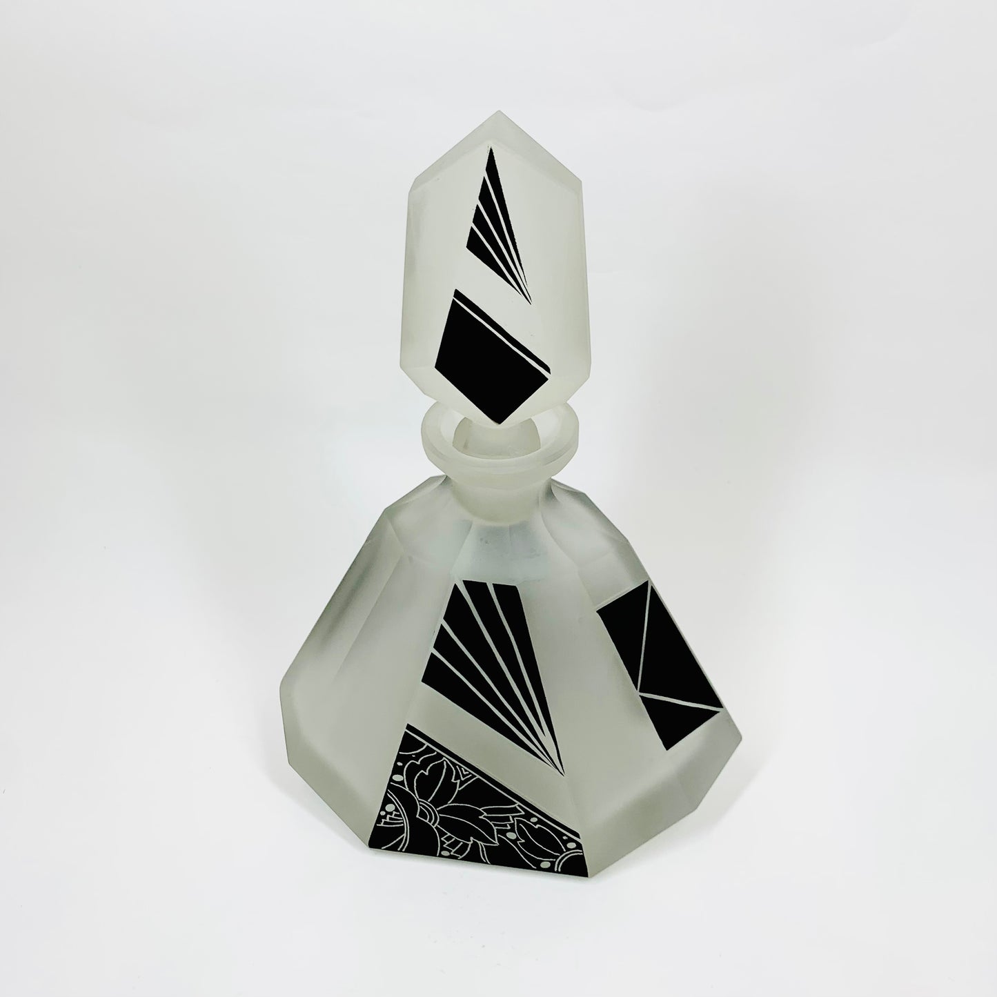 Extremely extremely rare antique Art Deco black enamel decanter satin glass set by Karl Palda