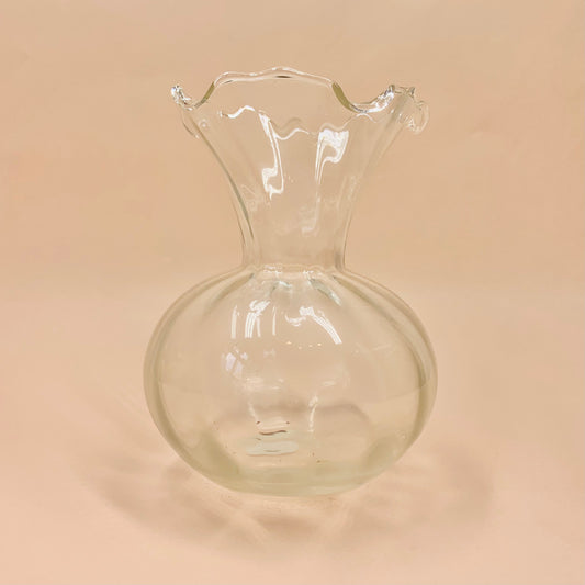 Midcentury Italian glass ruffle rim optical posy vase
