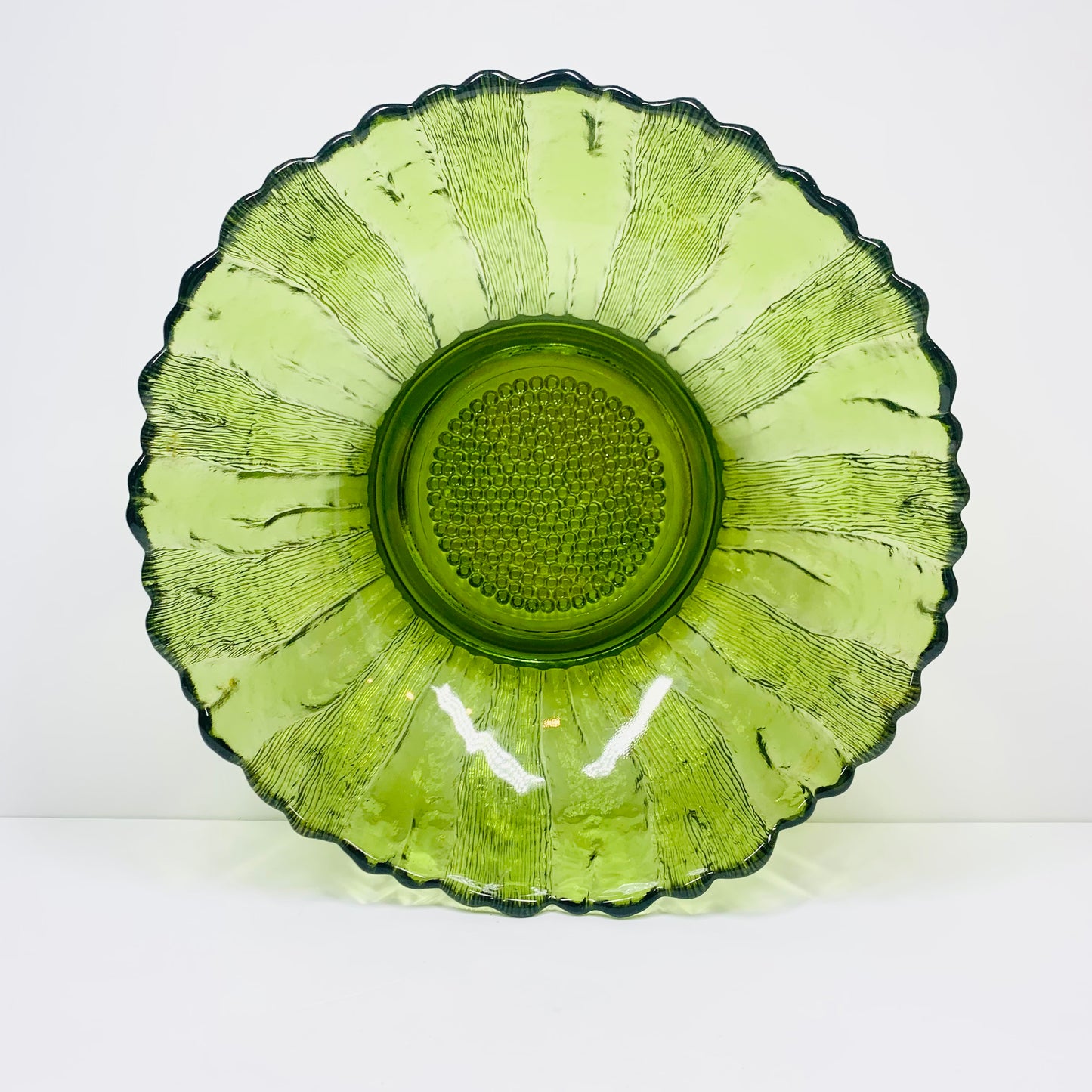 Green depression glass sunflower salad/fruit bowl