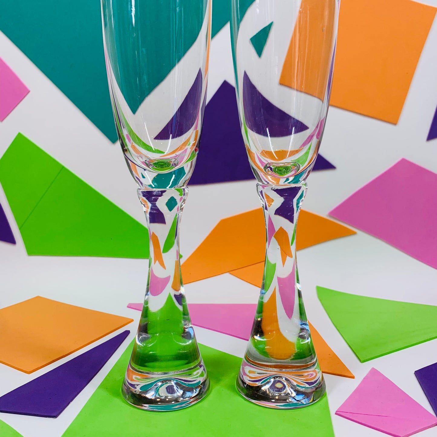 Vintage paperweight stem glass champagne flutes