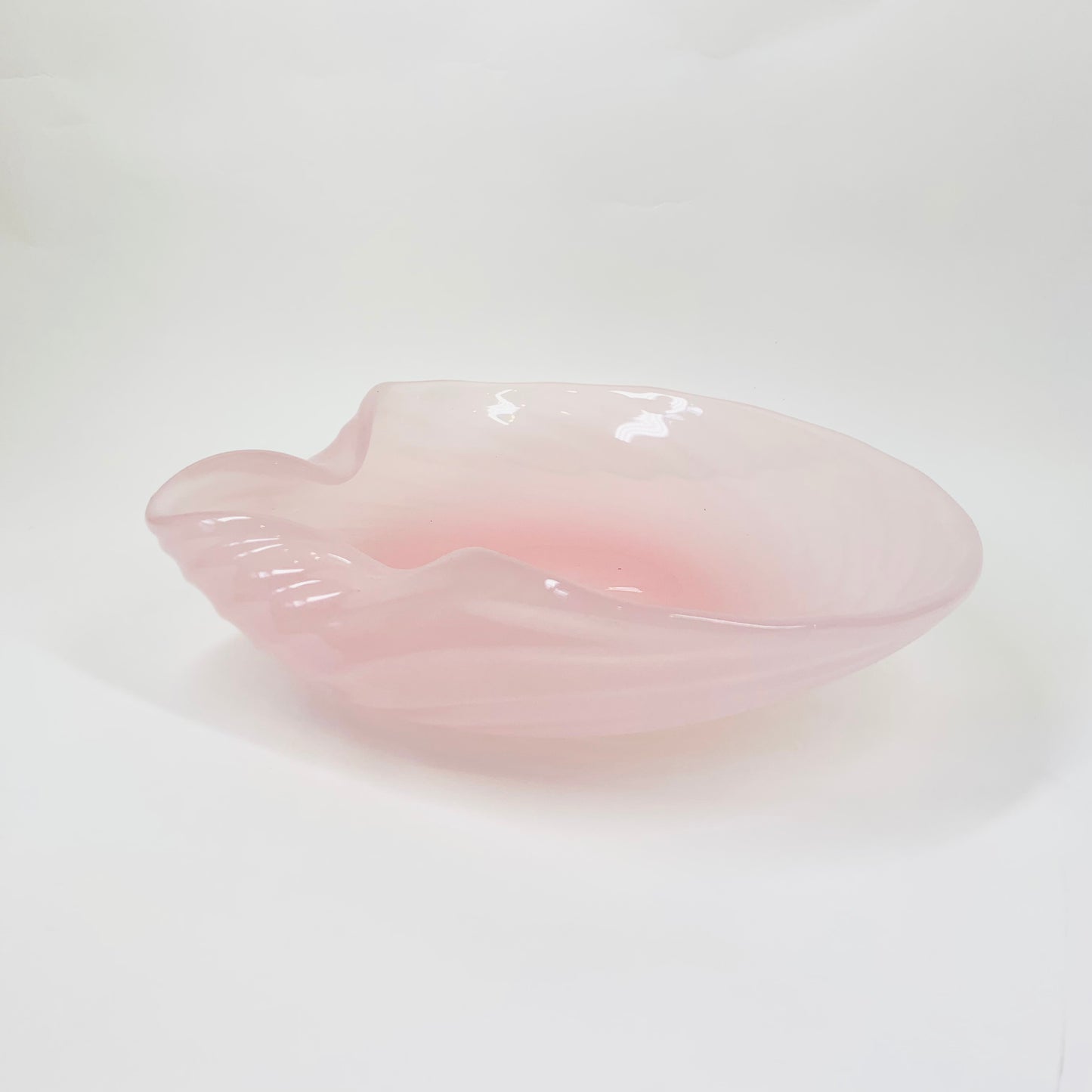 Extremely rare large MCM Murano pink opaline glass pinched bowl