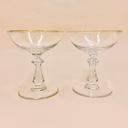 Antique crystal champagne coupe with gold gilding rim