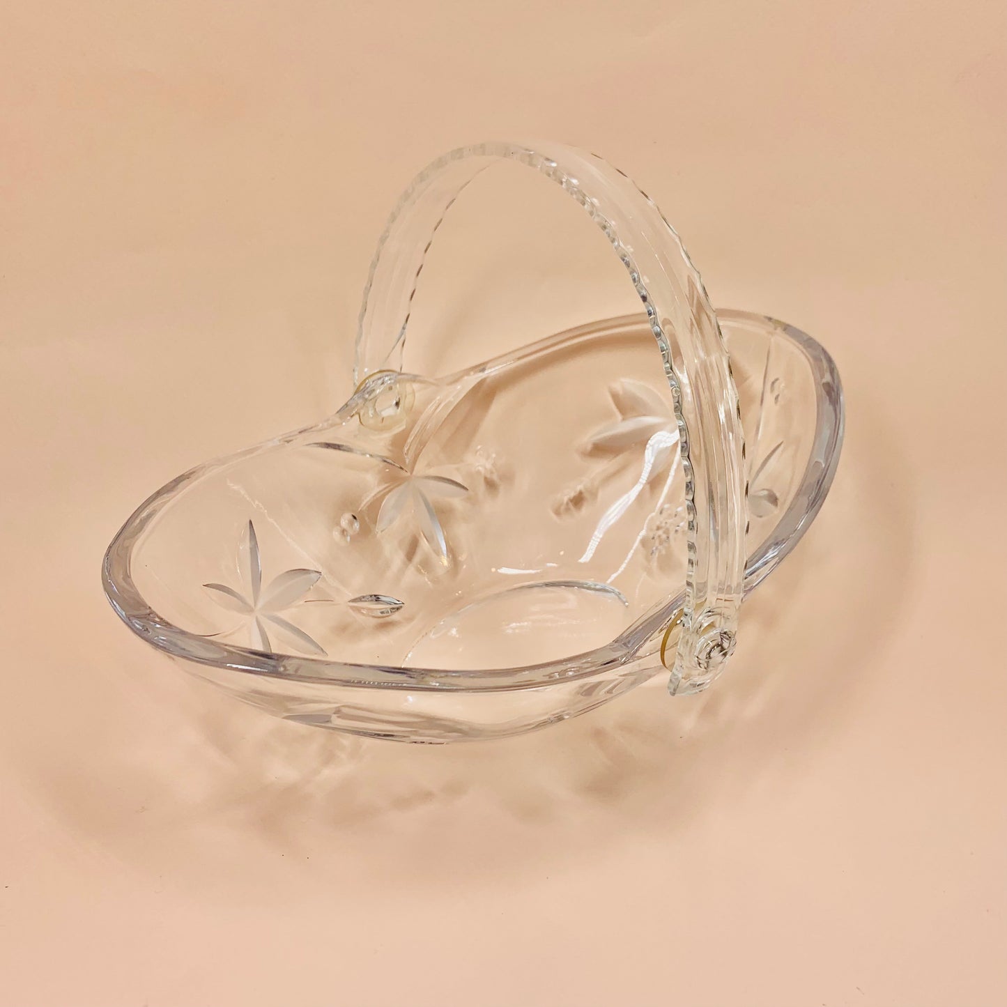 Midcentury pressed glass basket with lucite handle