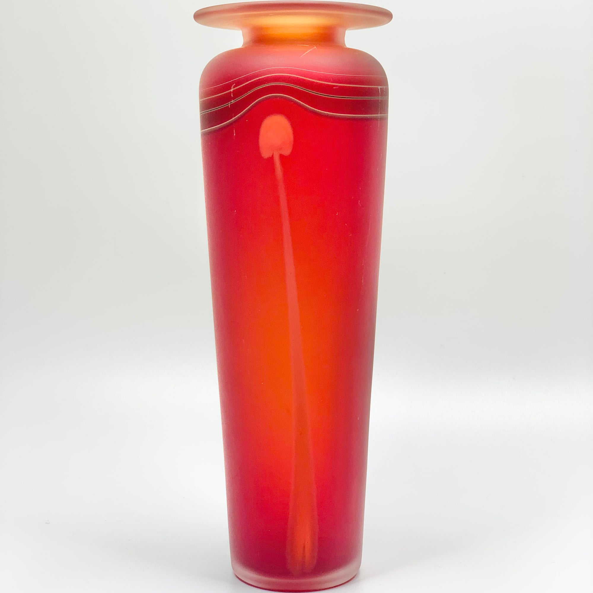 Extremely rare and collectible red satin glass vase by Robert Wynne for Denizen Studio
