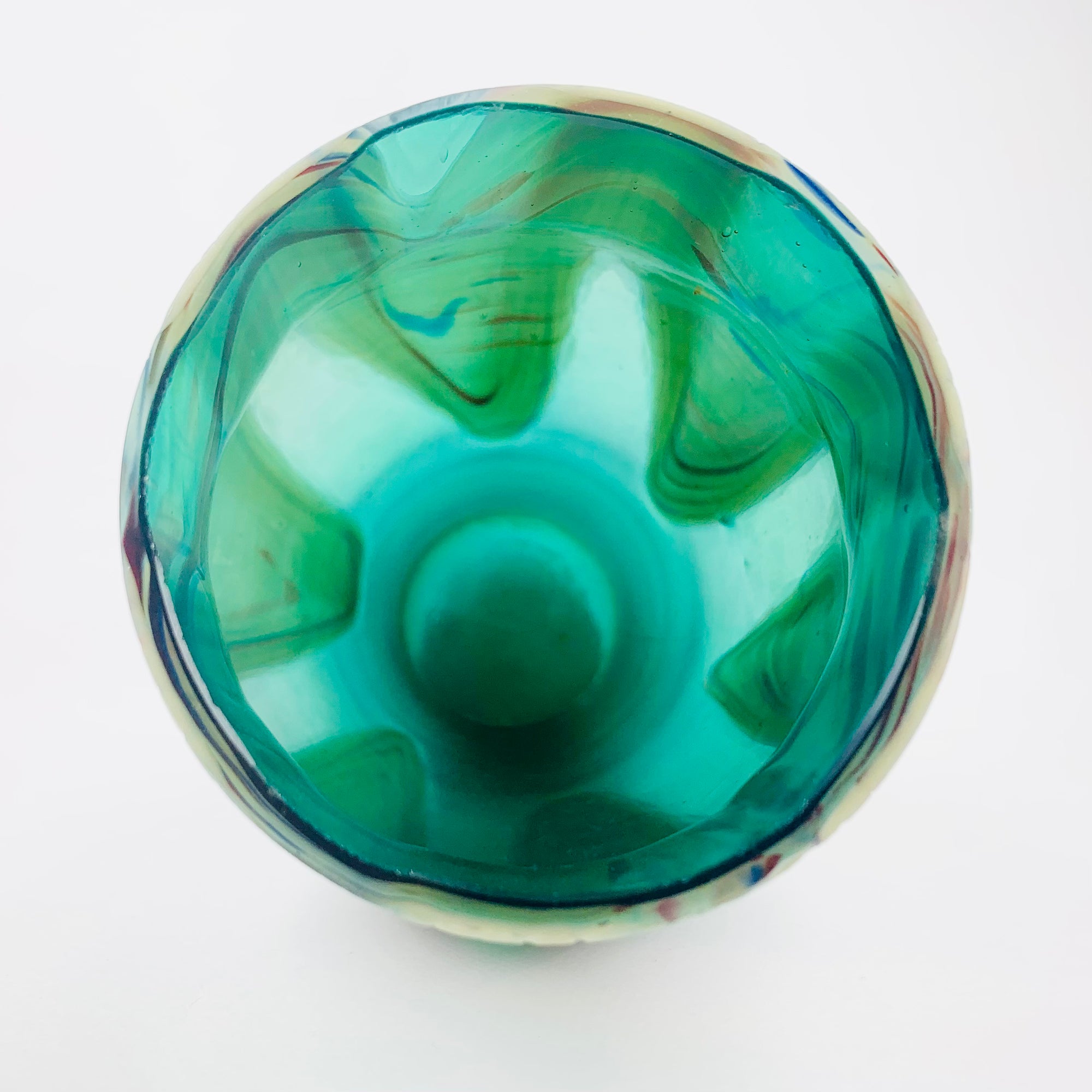 Antique Art Nouveau Kralik hand made peacock iridescent feather glass vase