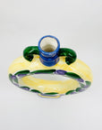 Retro Italian hand painted pottery hollow footed vase