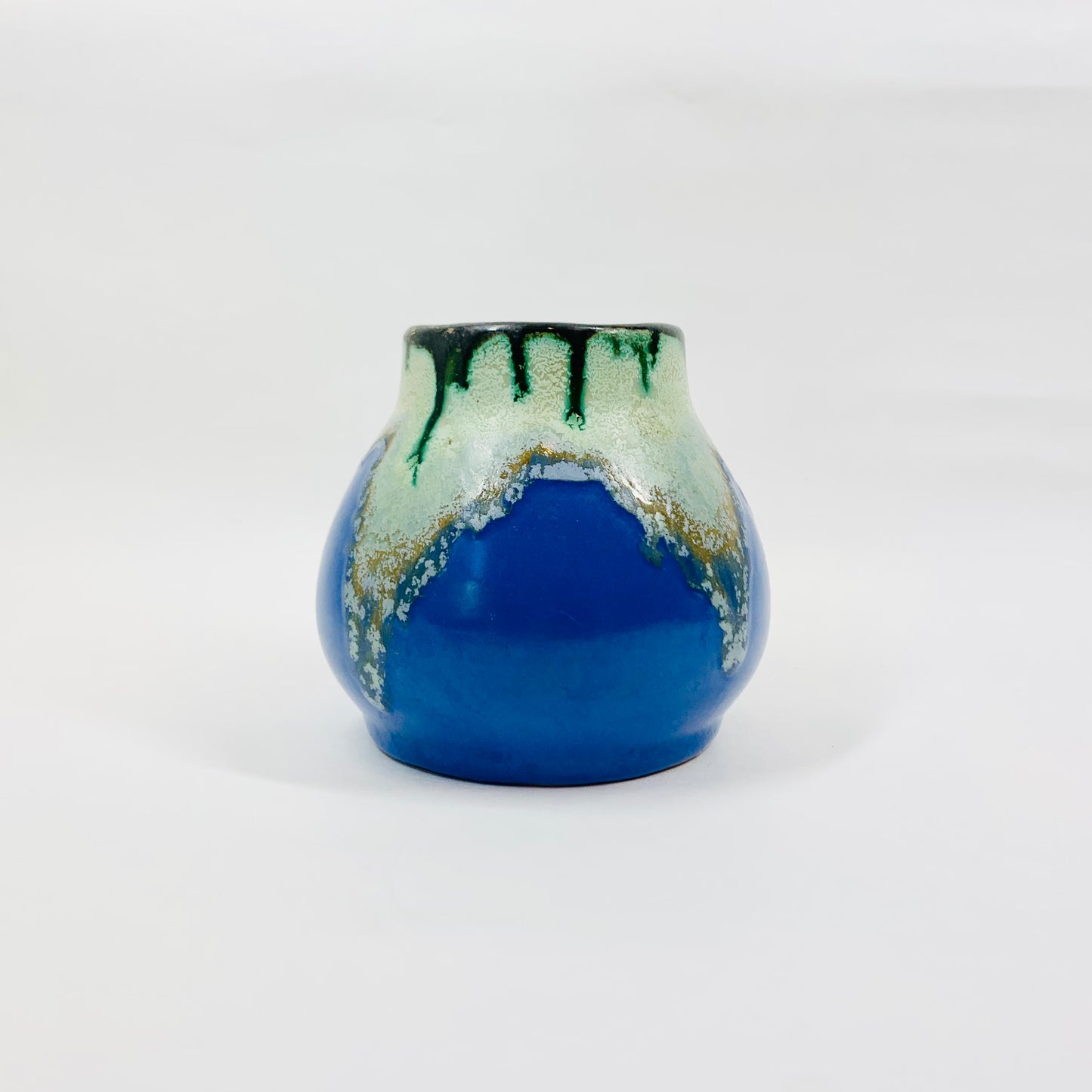 1970s Belgian hand glazed blue pottery vase