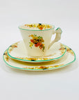 Burleigh Ware Zenith Art Deco Hand Painted Porcelain Coffee Cup and Matching Saucer