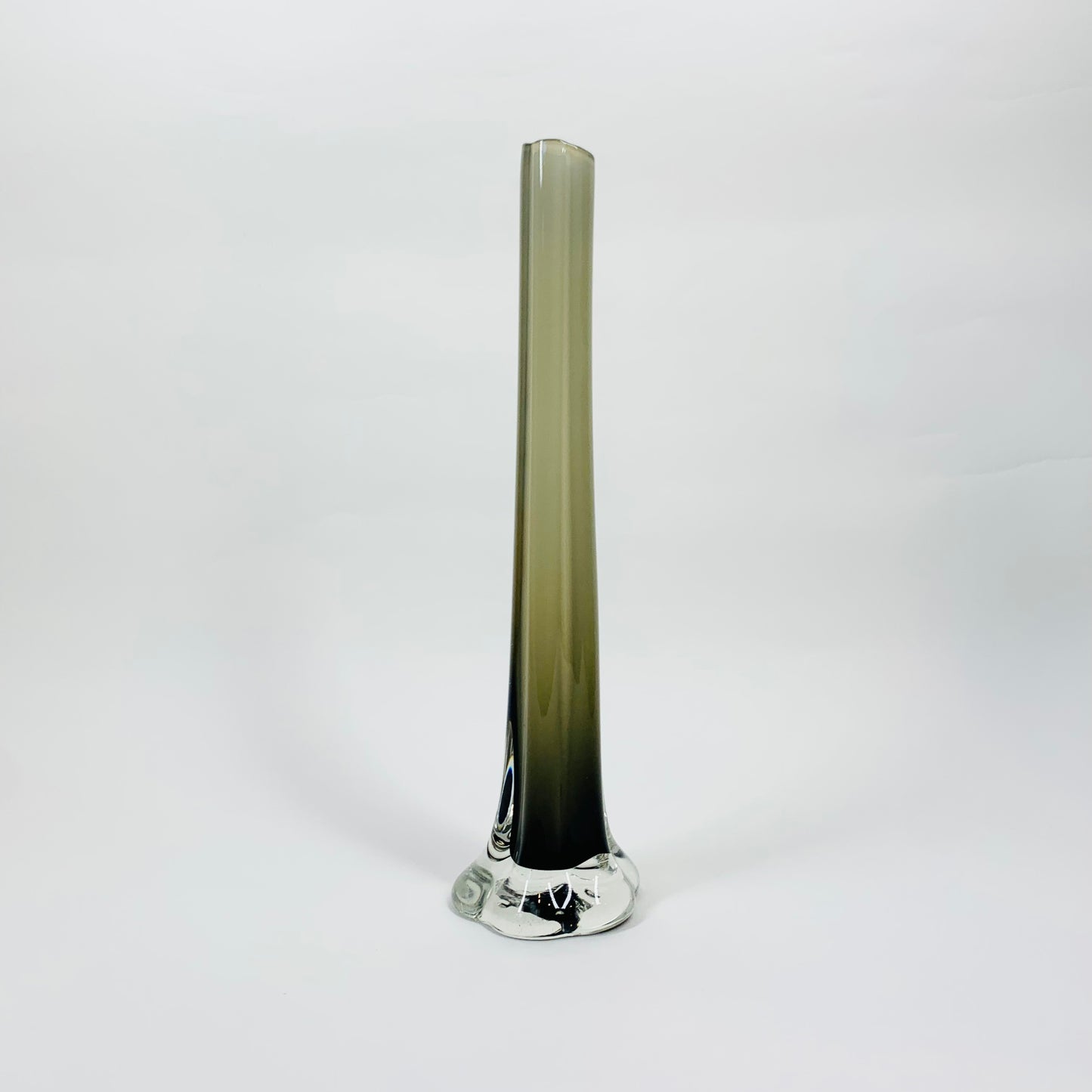 Midcentury cased grey glass posy vase with petal foot