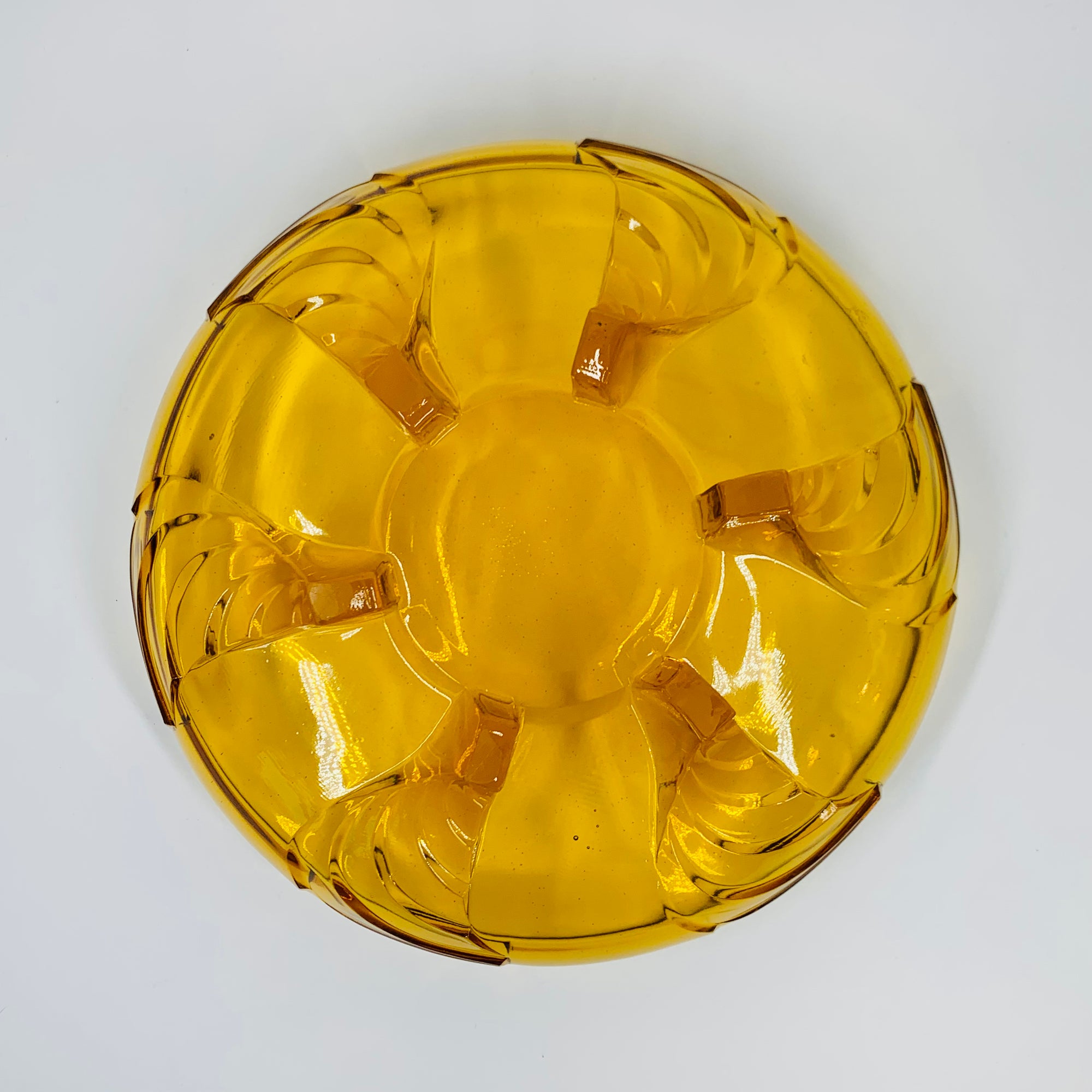 Antique Art Deco amber glass float bowl with matching flower frog
