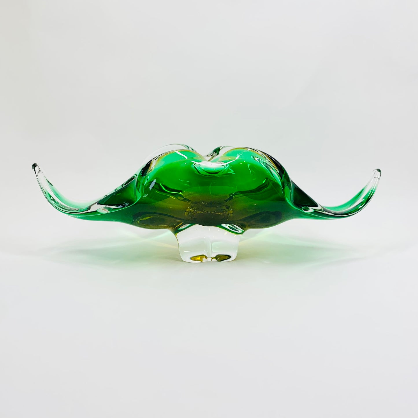 Extremely rare Midcentury Czech Chribska Glassworks green & gold sommerso glass Whiskers bowl by Josef Hospodka